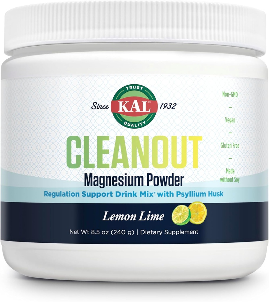 KAL Cleanout Magnesium Plus Psyllilium Husk Powder - sitruunan lime - Magnesiumoksidia kuitu täydentää - asetus Tuki juoma Mix - Ei sokeria - 60 päivän takuu, 40 tarjoilua, 8,5 OZ