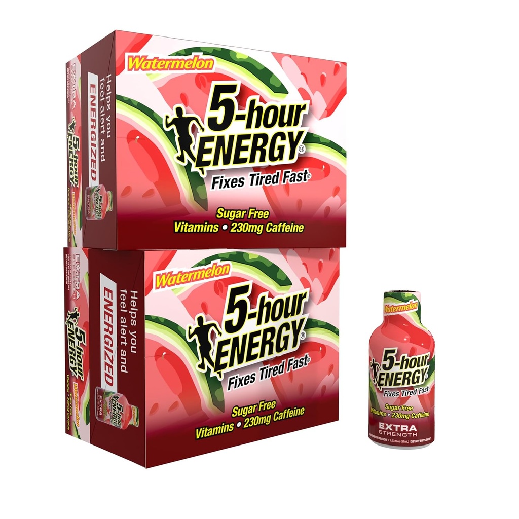5 tunnin ENERGY Extra Strength Energy Shot, Watermelon Flavor (1.93 oz. - 24 Count) Sokerittomat & nollakalorit, B-vitamiinit & aminohapot, 230 mg kofeinoitua energiaa, ravintolisä