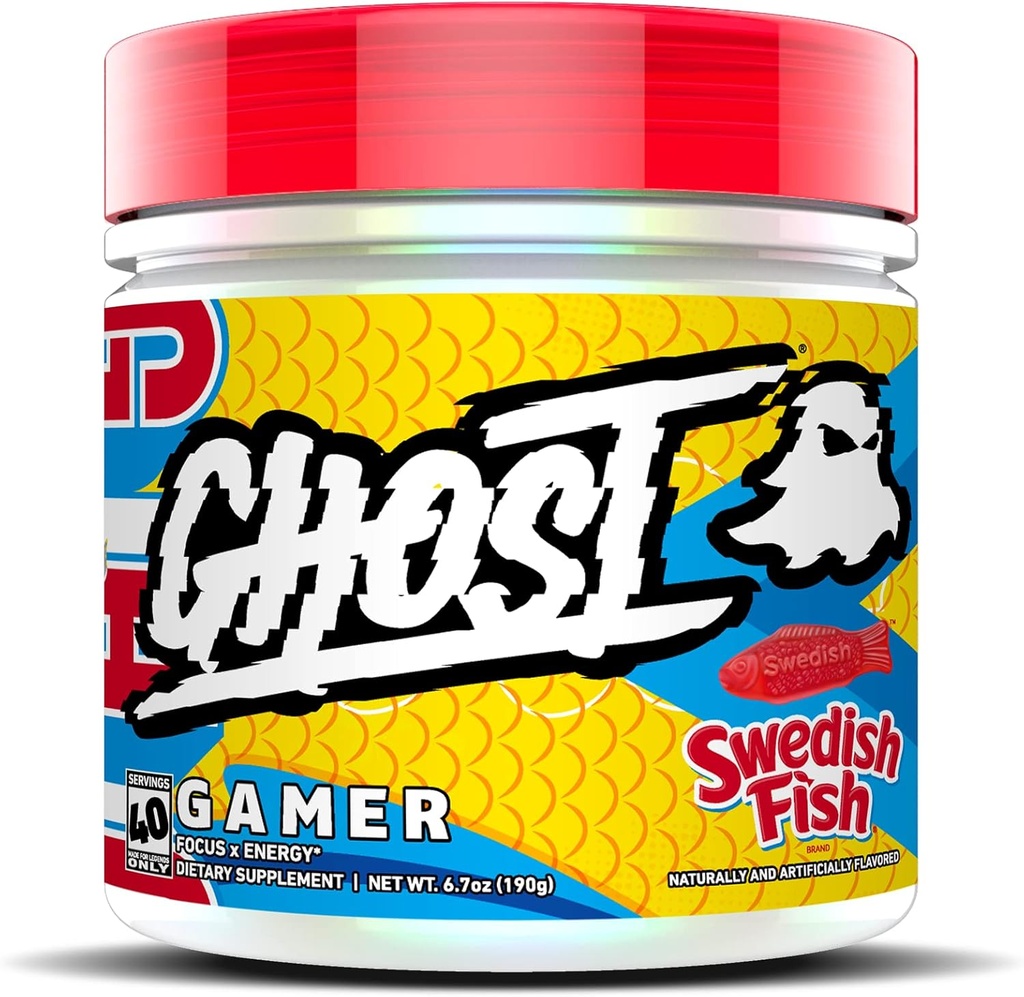 GHOST Gamer: Energy and Focus Support Formula - 40 Tarjoilut, Ruotsin kala - Nootropic & Natural Kofeiini huomiota, tarkkuus ja reaktioaika - Vegaani, Gluteeniton