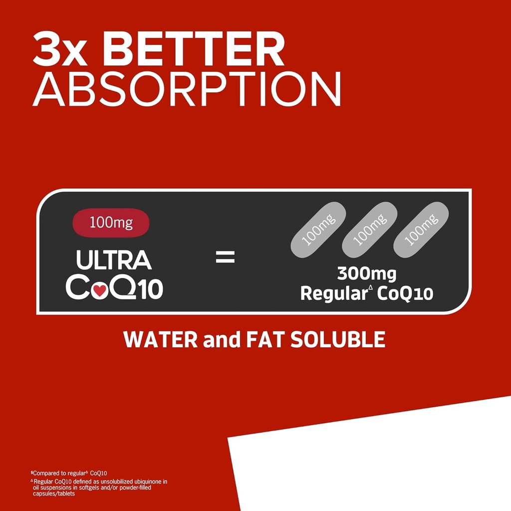 Qunol CoQ10 100mg Softgels Ultra 3X Better Absorption Coenzyme Q10 Lisäravinteet - Antioksidantti täydentää Verisuoni-ja sydänterveyden & energiantuotanto - 2 kuukauden toimitus - 60 Lukumäärä (Pakkaus 2)