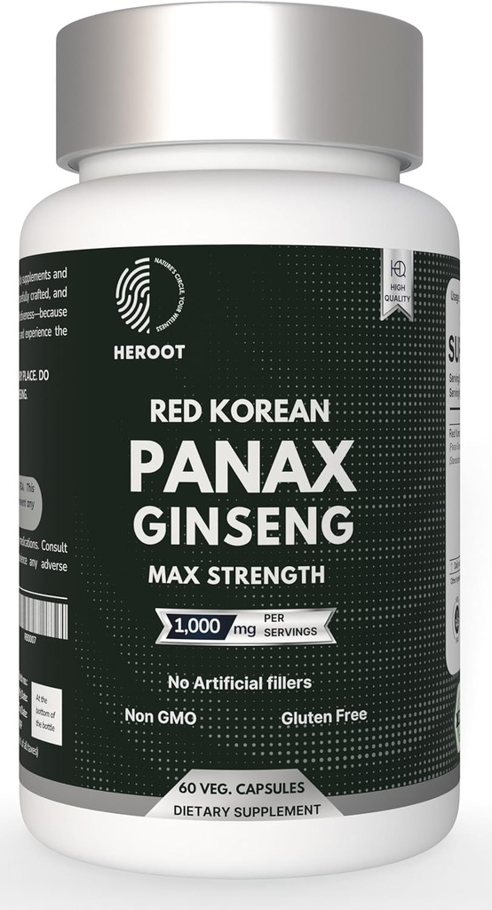 Panax Ginseng kapseli 500 MG Per palvelin energia, muistin ja aivojen terveystuki, ei-GMO (pakkaus 60 kapselia)