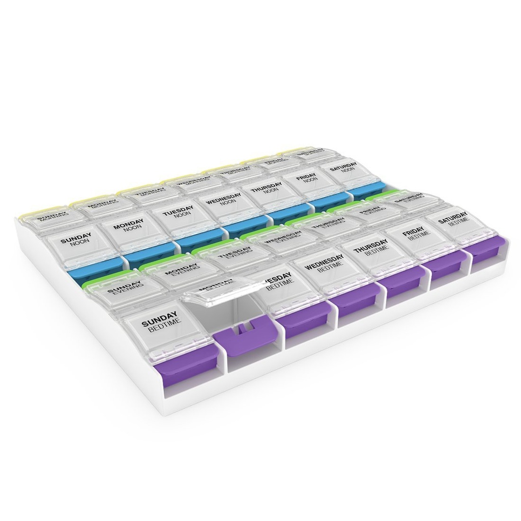 EZY DOSE Weekly (7-Day) Pill Organizer, Vitamin Container och Daily Medicine Planner, 2X-Large Push Button Compartments, Arthritis Friendly, Easy to Use, 4 Times a Day, Clear Lids, BPA Free