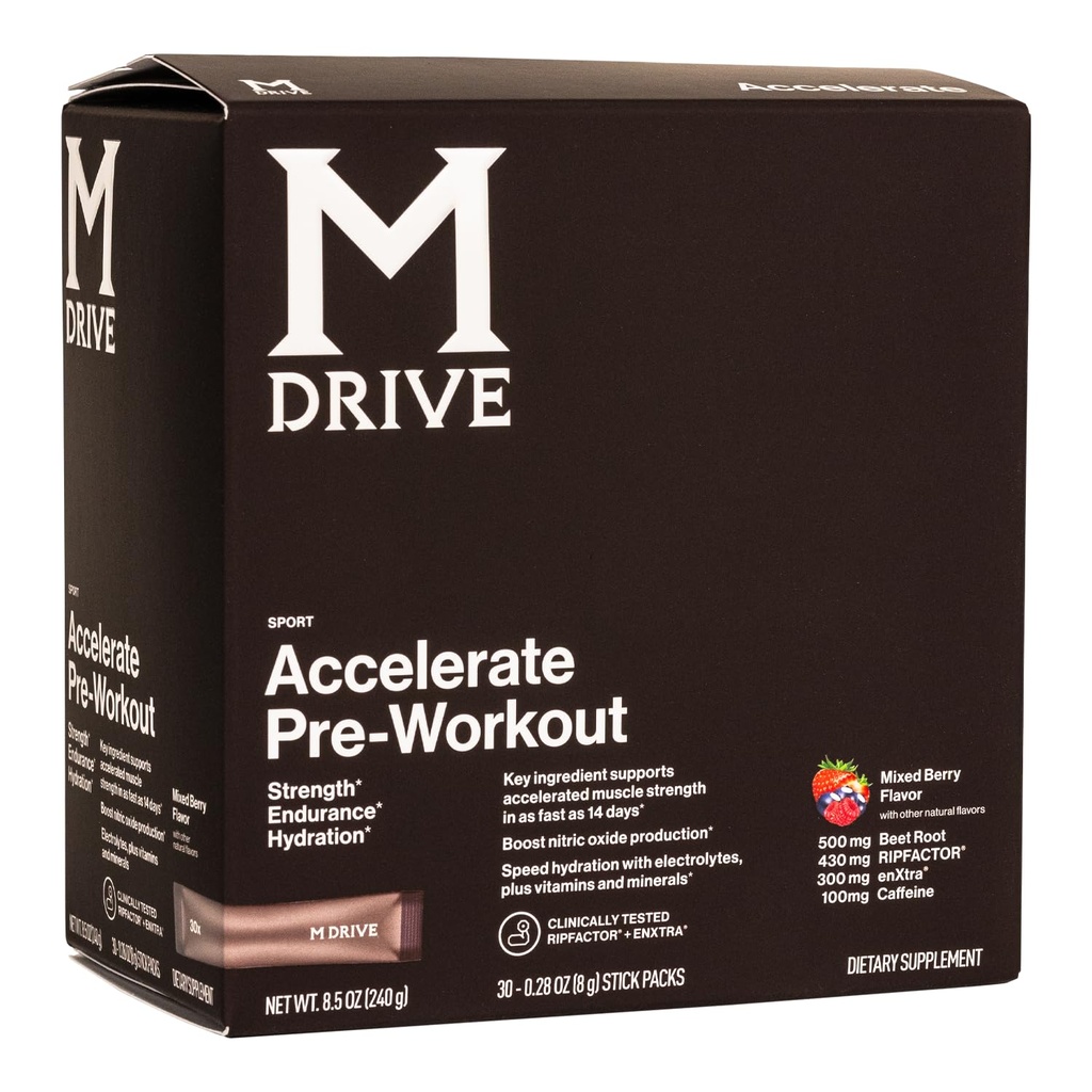 Mdrive Accelerate Pre-Workout Powder, Single Palving Packets, Mixed Berry, 30 Count (Stimulant, Mixed Berry)
