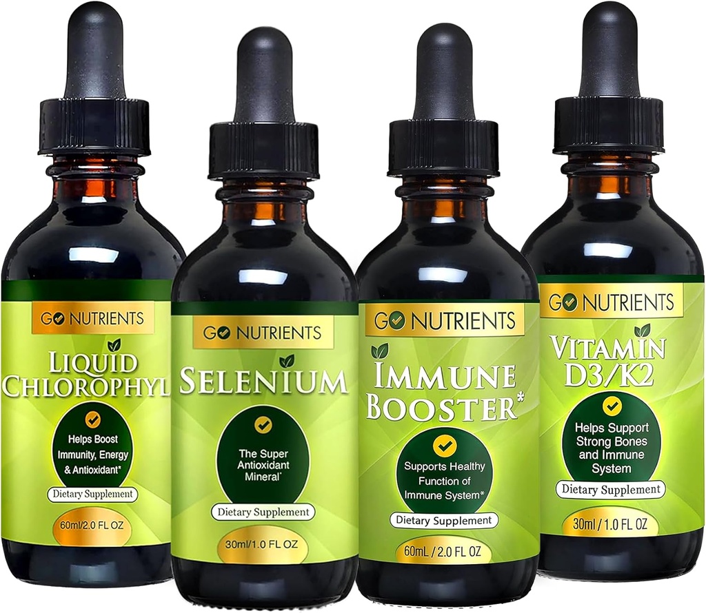 Go Nutrients Cold & Immuuni Bundle - Selenium, D3/K2-vitamiini, Immuuni Booster, Liquid klorofylli .