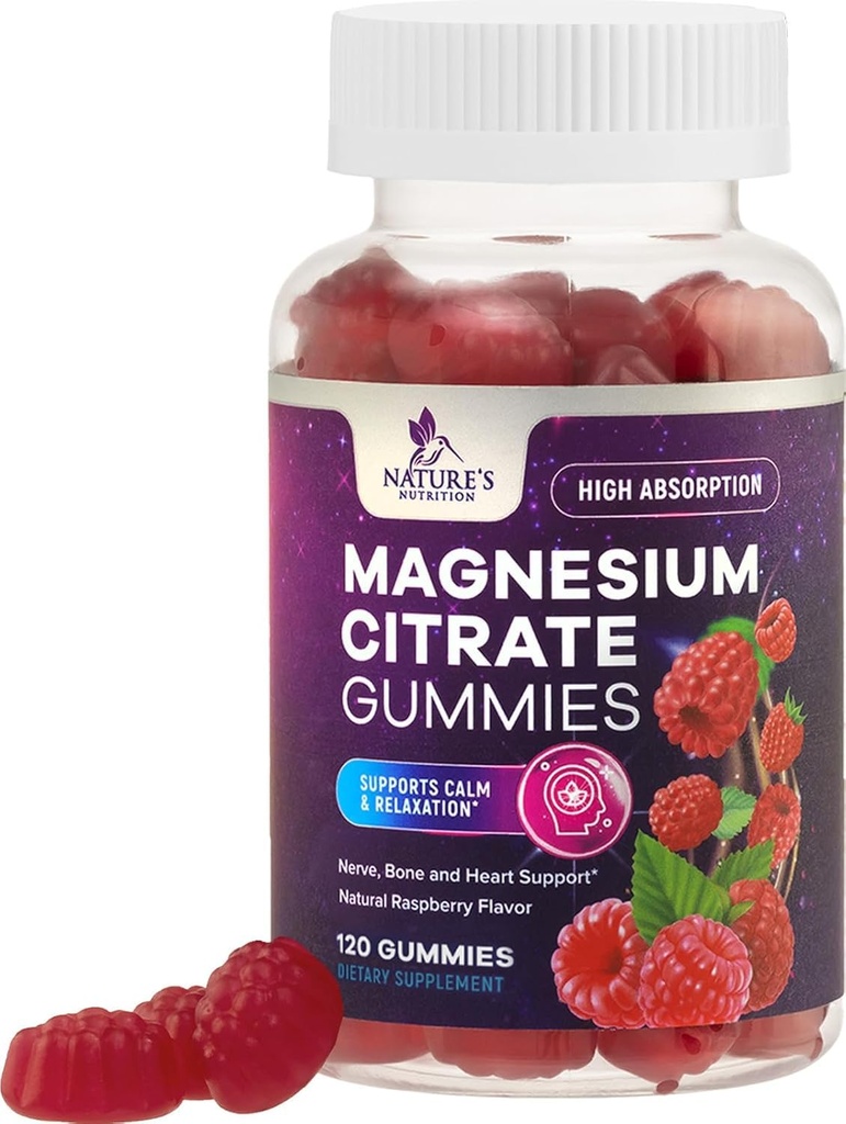 Magnesium sitraatti Gummies täydennysosa - korkea imeytyminen, vegaaninen magnesium namia täydentää aikuisille & lapsille, Magnesio Citrate Gummy täydentää lihas-, hermo-, luu- ja sydäntuki - 120 Gummies