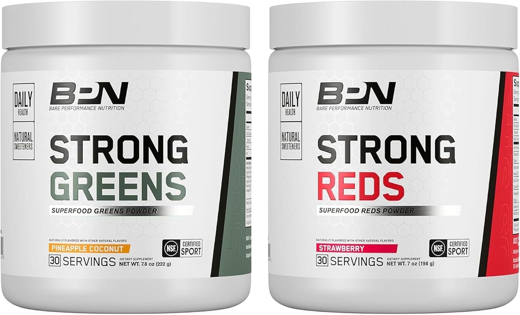 BARE TEHTÄVYYS BPN vahva vihreät (Pineapple Coconut) & punainen (Strawberry) Superfood Bundle