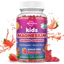 Magnesium Gummies lapsille - Magnesium Glycinate Gumies L-theaniini, kamomilla, B6-vitamiini, D-vitamiini lapsille ja aikuisille Nuku, Stressi, Lihas Relief & Nerve Bone - Sokeritonta mansikkaa 60ct