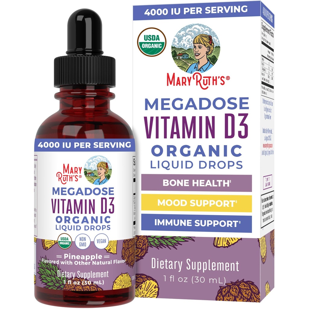 MARYRUTH D3-vitamiini nestetippa Megadose 4000 IU UDA Organic Liquid D-vitamiini Spray aikuisille ja lapsille Immuunituki ja luunterveys Vegaanit Gluteeniton