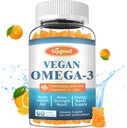 Omega-3 Gummies Potent Algae Omega Source, Boost Brain, Eye & Immuuni toiminto, DHA ja EPA Vegan & Sugar Free, Orange Flavor, 60
