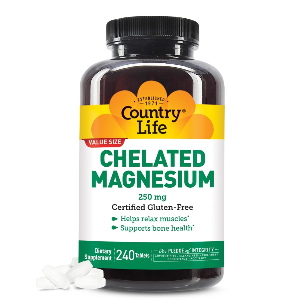 Maaelämä, kelated magnesium 250mg, tukee luun ja immuuniterveyden, Päivittäinen täydennysosa, 240 lla