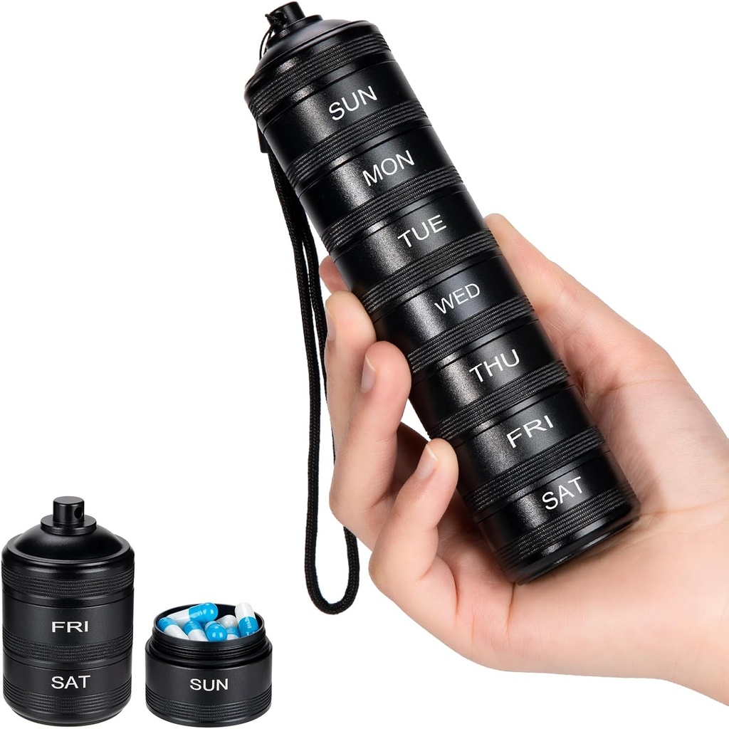 Viikoittain Metal pilleri Organizer - Matka pilleri laatikko, vedenpitävä pilleri tapauksessa, 7 päivän alumiiniseos pillerisäiliö, Kannettava pillerinpidike lääketieteen, täydentää, kalaöljy