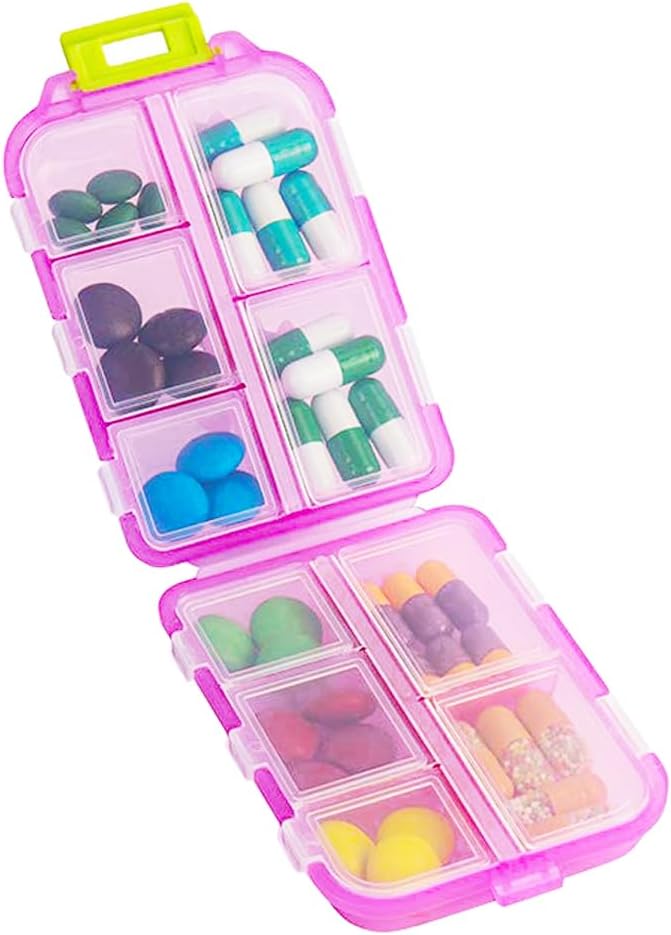 Travel Pill Organizer, Kosteus Todiste Daily Medicine Dispenser Box, Pieni viikoittain vitamiineja tapauksessa täydentää, kalaöljy, Meds, taskun farmaseuttinen Cute Capsule Container 10 Osastot, Vaaleanpunainen