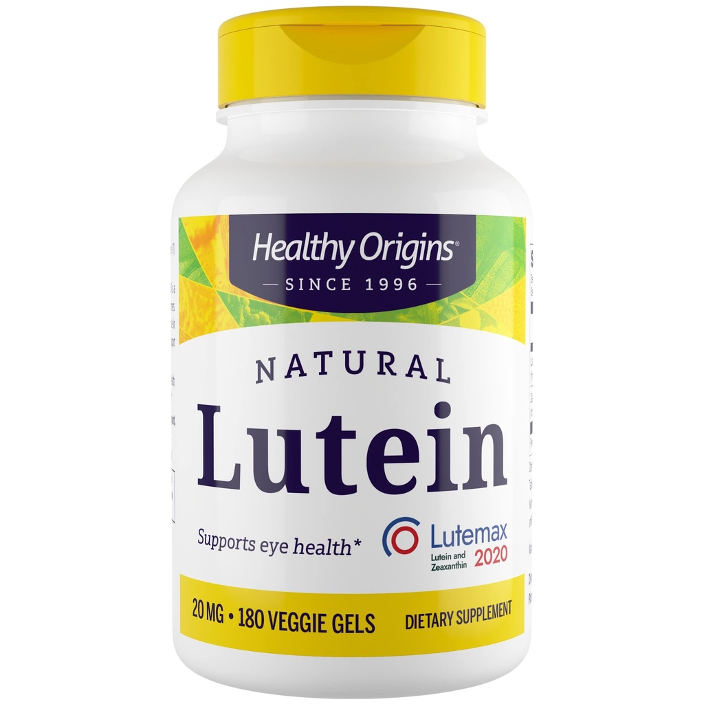 Hälsosamma ursprung Lutein 20 mg (Lutemax 2020 med Zeaxanthin, Non-GMO, Vegan, Eye Support), 180 Veggie Gels