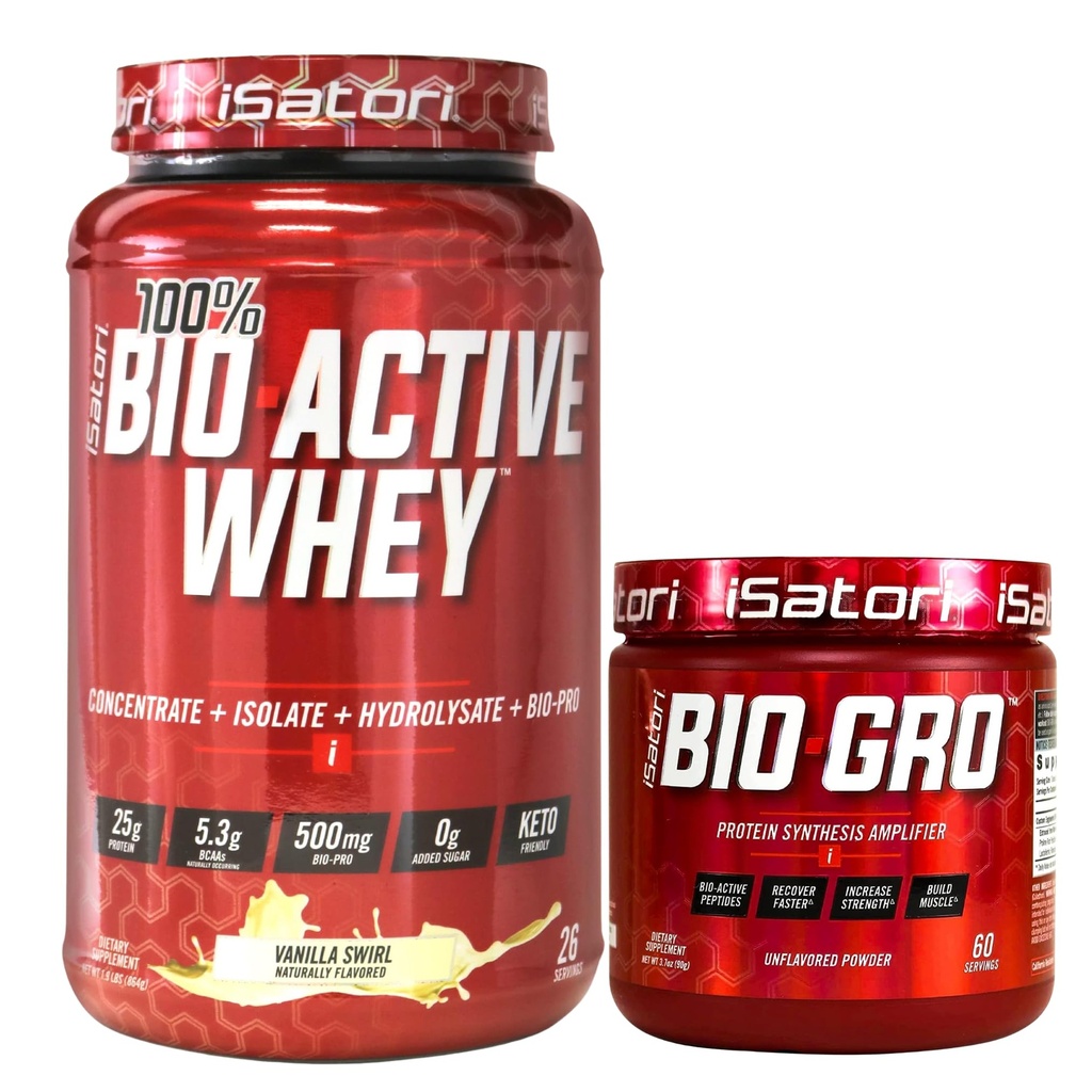 iSatori Bio-GRO Vanilla Ice Cream (60 tarjoilua) & Bio-Active Whey Protein Powder Unmaled (30 tarjoilua)