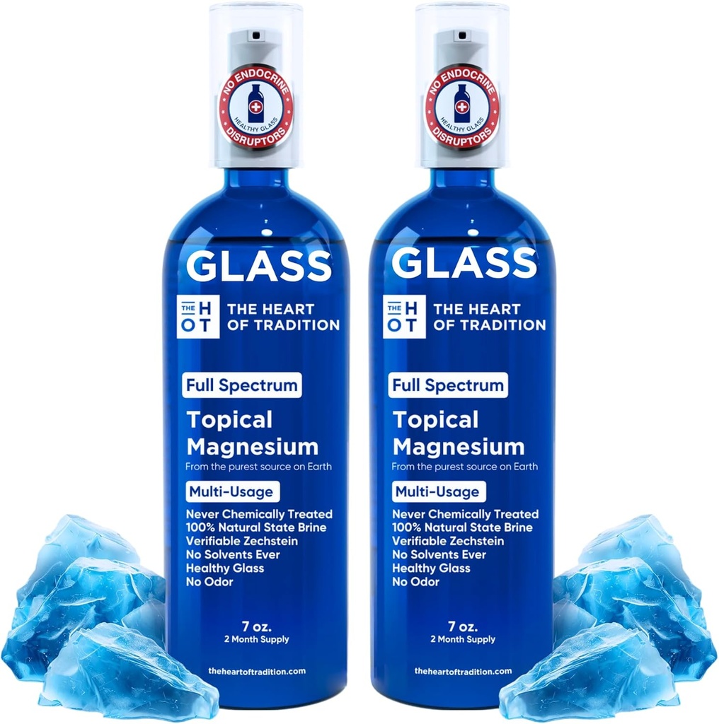 Topical Magnesium Oil Spray Glass flaska från antika Zechstein Sea och Trace Mineral 7 floz - Transdermal Pure Magnesium Spray Oil för fötter, muskelavslappning, Leg Cramps, sömn och övergripande hälsa