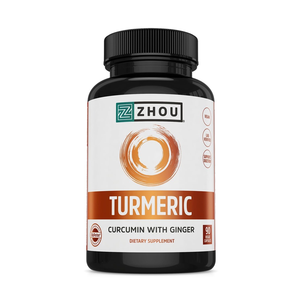 Zhou Turmeric Curcumin inkivääri - kurkuma ja inkivääri täydentää naisille ja miehille, Curcuminoids Black Pepper Extract digestion ja ruoansulatus - 90 kasviskapselit