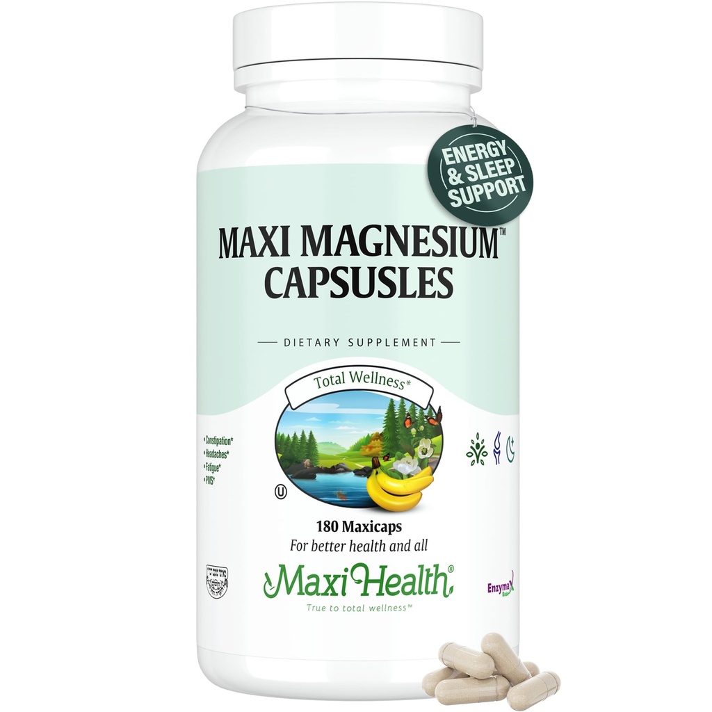 Magnesiumkapselit - Energiatuotanto - Lihas-Nerve Terveys - Luutuki - Magnesiumlisä magnesiumoksidista, magnesium Glycinate Chelate ja magnesiumsitraatti - 180 Count by Maxi Health