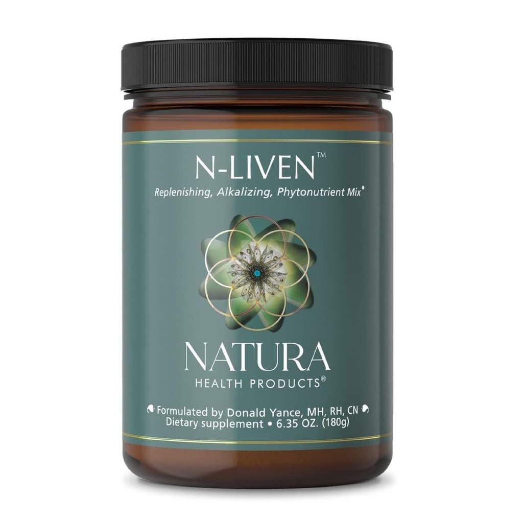 Natura Health Products N-liven Supplement - Luomu Superfood Greens Powder Drink - Sisältää Spirulina & klorofylli - Premier Blend of Barley Grass, Kale, Pinaatti, Goji Berry, Vadelma (180 grammaa)