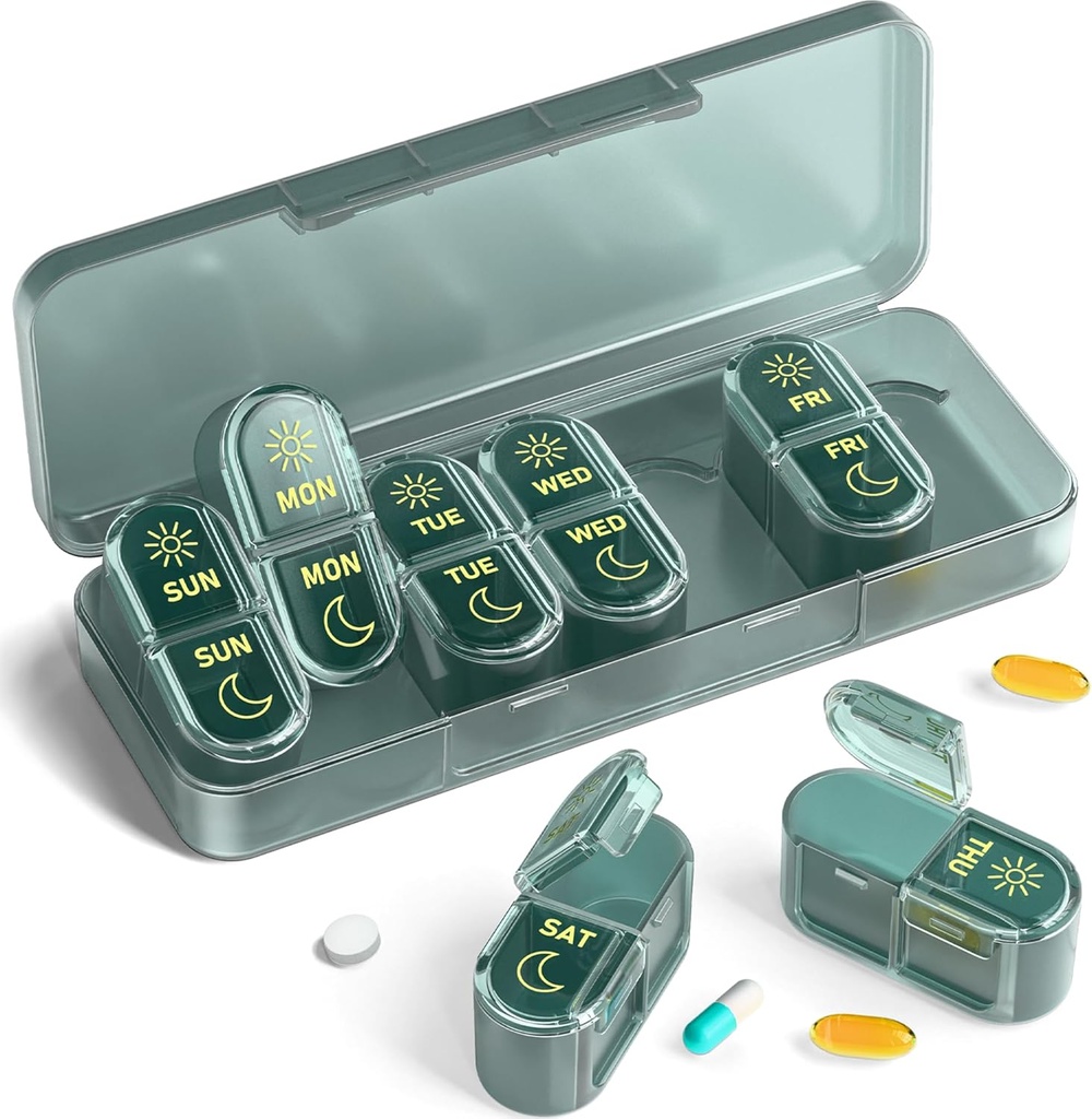 Pill Organizer 2 Kertaa päivässä, Am & Pm pilleri Järjestäjä 7 päivää, Meicine pilleri Organizer, Pill Box 7 päivä, Viikoittain pilleri Järjestäjä matka, Vitamiinit, Kalaöljyt, Lisäravinteet