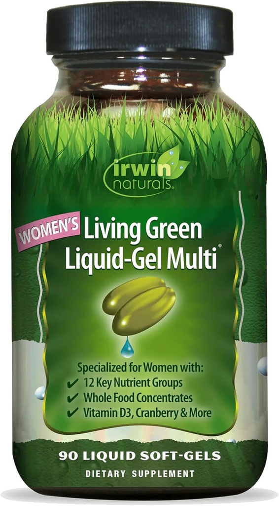 Irwin Naturals Women's Living Green Liquid-Gel Multi - 120 Liquid Softgels - Sisältää 70 olennaista ravintoainetta, vitamiineja ja kivennäisaineita