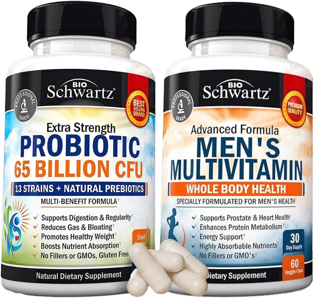 Advanced Daily Miesten Multivitamiini C-vitamiini B D3 E ja sinkki (1 kuukausi tarjonta) Plus 65 miljardia PMY Päivittäinen probiootti täydentää (1 kuukausi tarjonta)