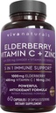 Viva Naturals Black Elderberry med vitamin C och Zink för vuxna (60 greve) - Sambucus Elderberry Immune Support Supplement, Black Elderberry Capsules för vuxna, Elderberry Supplements för kvinnor