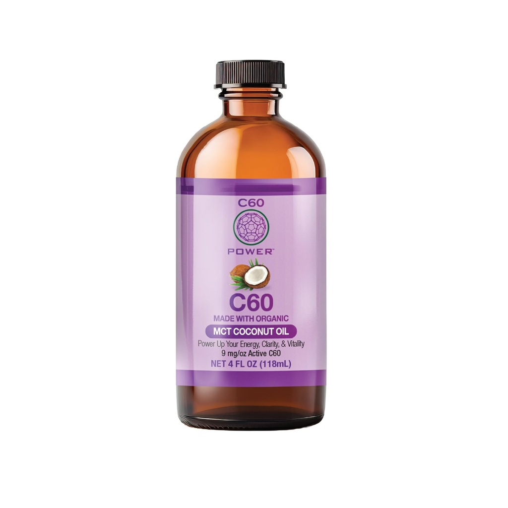 C60 Power C60 in Organic MCT Coconut Oil - Natural Wellness Support for Men & Women, 99,999% Pure Carbon Fullerenes, Edistää energiaa, mielen selvyyttä, & kestävyys - 4 fl oz pullo