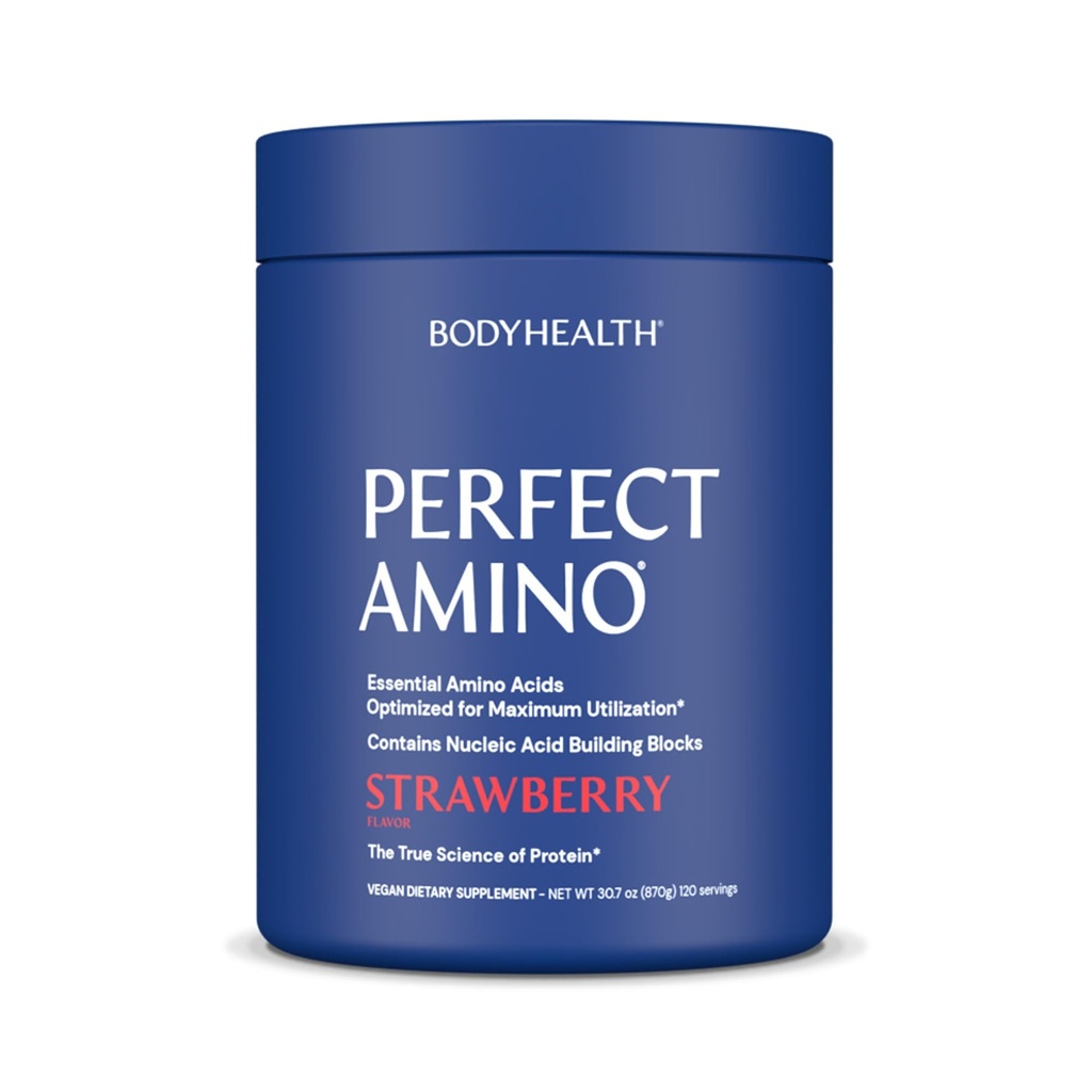 BodyHealth PerfectAmino Powder - BCAA ja EAA Powder for Pre and Post Treout - Aminohappo Energy Drink miesten ja naisten tukea Lean Lihas ja Recovery - Mansikka - 120 Tarjoilut