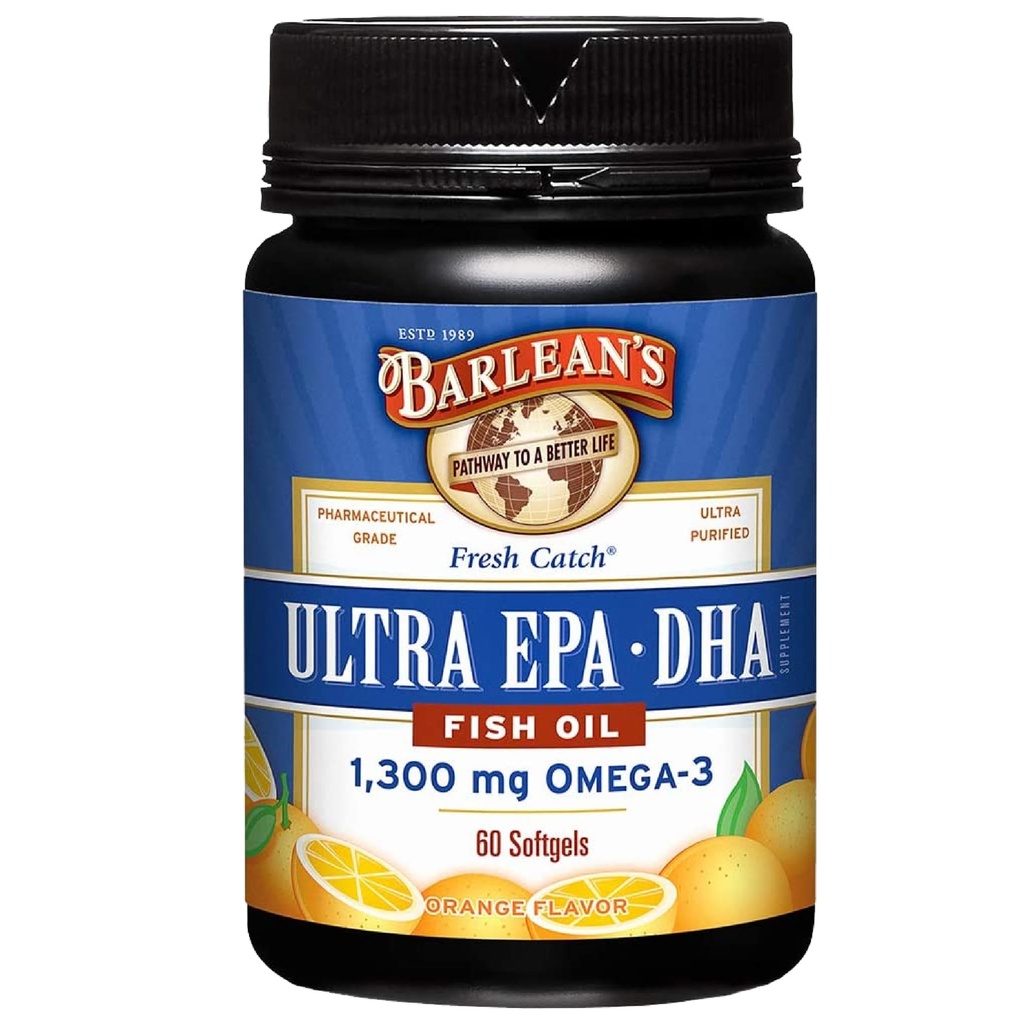 Barlean's Omega 3 Fish Oil Supplements, Supplement Softgels for Men and Women, 1300 mg Ultra EPA ja DHA rasvahapot, Orange Flavored, 60