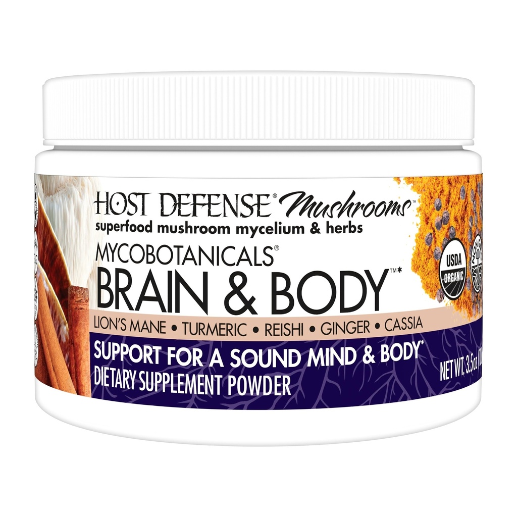 Isäntäpuolustus MycoBotanicals Brain & Body * Powder - Ruoansulatus- ja immuuneja tukevat lisäravinteet leijonan Mane & Reishi Mushroom - Brain Supplement to Support Memory & Focus - 3,5 oz (33 Servings) *