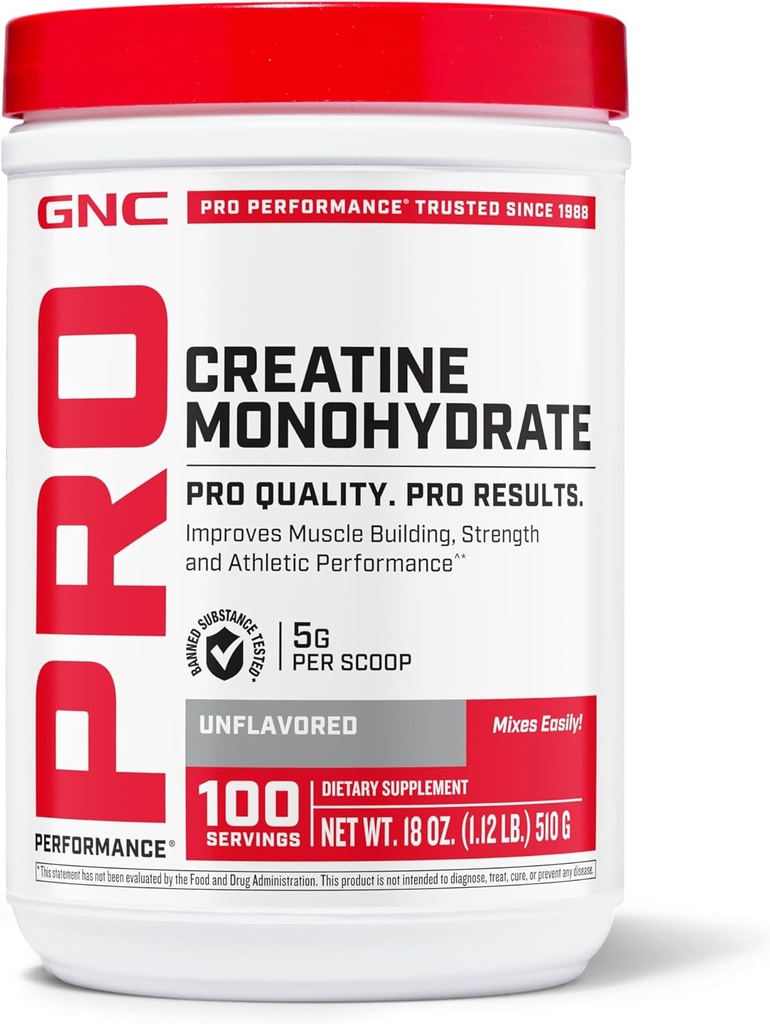 GNC Pro Performance Creatiini Monohydraatti Powder for Women & Men, 5g Creatiini Per Serving, Lihasrakennus, energian tuotanto, Endurance, suorituskyky, 100 tarjoilua