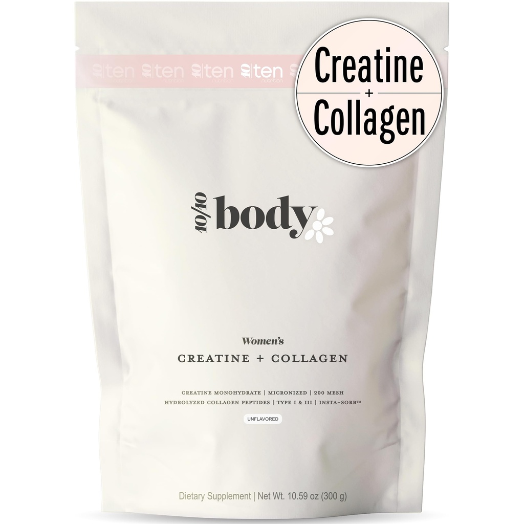 Ny - Kreatin + Kollagen för kvinnor - Stöder Lean Muscle Growth & Development, Booty Gain, Energy & Recovery - 5g Kreatinmonohydrat Plus 5000mg Kollagen Peptides Combo - Osmakad, 30 portioner