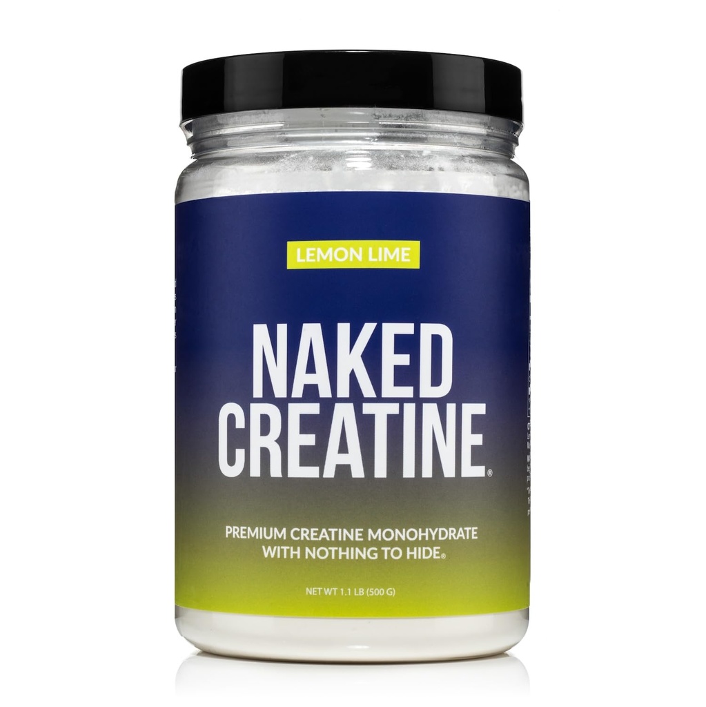 NAKED Pure Micronized Lemon Lime Creatiini Monohydraatti - 42 Tarjoilut - 500 Grams, 1.1Lb Bulk, Vegan, ei-GMO, Gluteeniton, soijaton. Apua vahvuus voitot, Ei lisäaineita