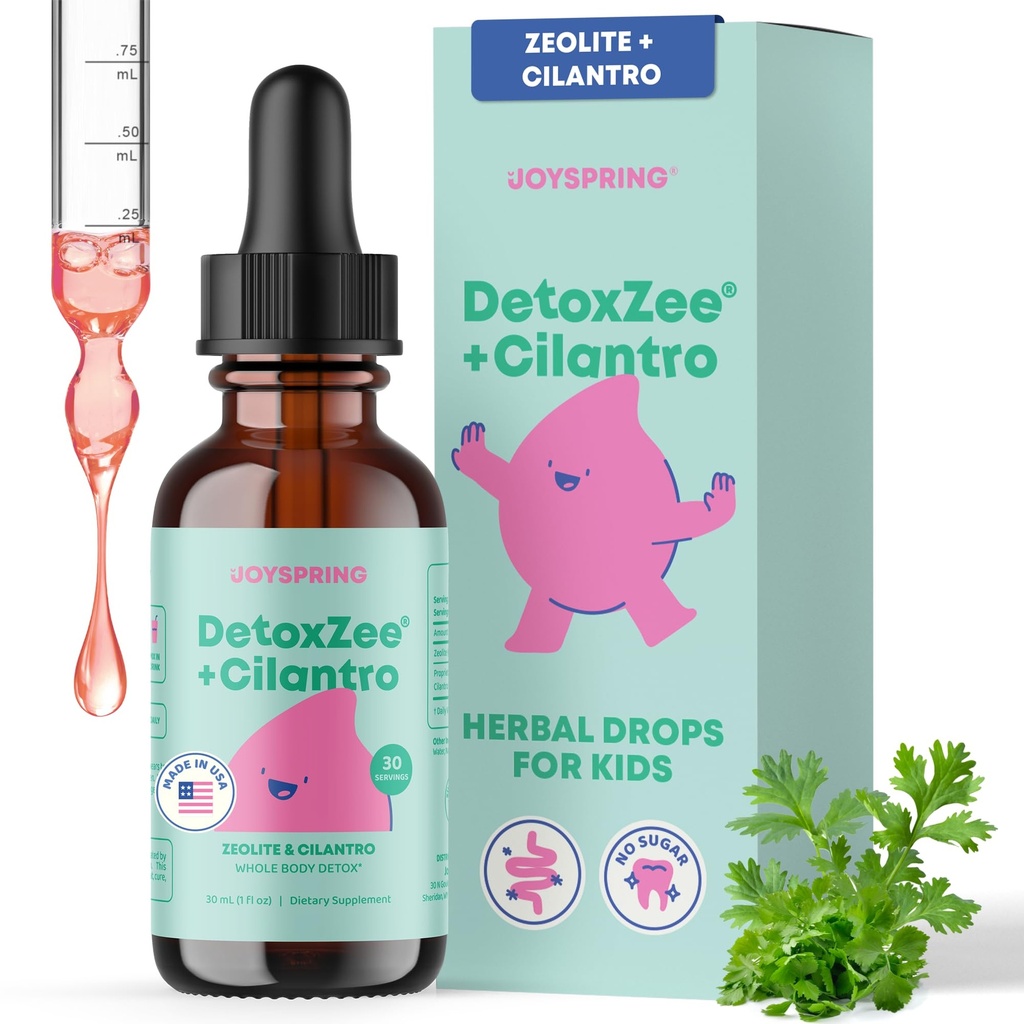 JoySpring DetoxZee Cilantro Drops for Kids - Natural Detox Support Zeolite & Cilantro Extract - Gentle koko kehon puhdistus lapsille ja pikkulapsille - Kid-ystävällinen neste Detox, 30 tarjoilut