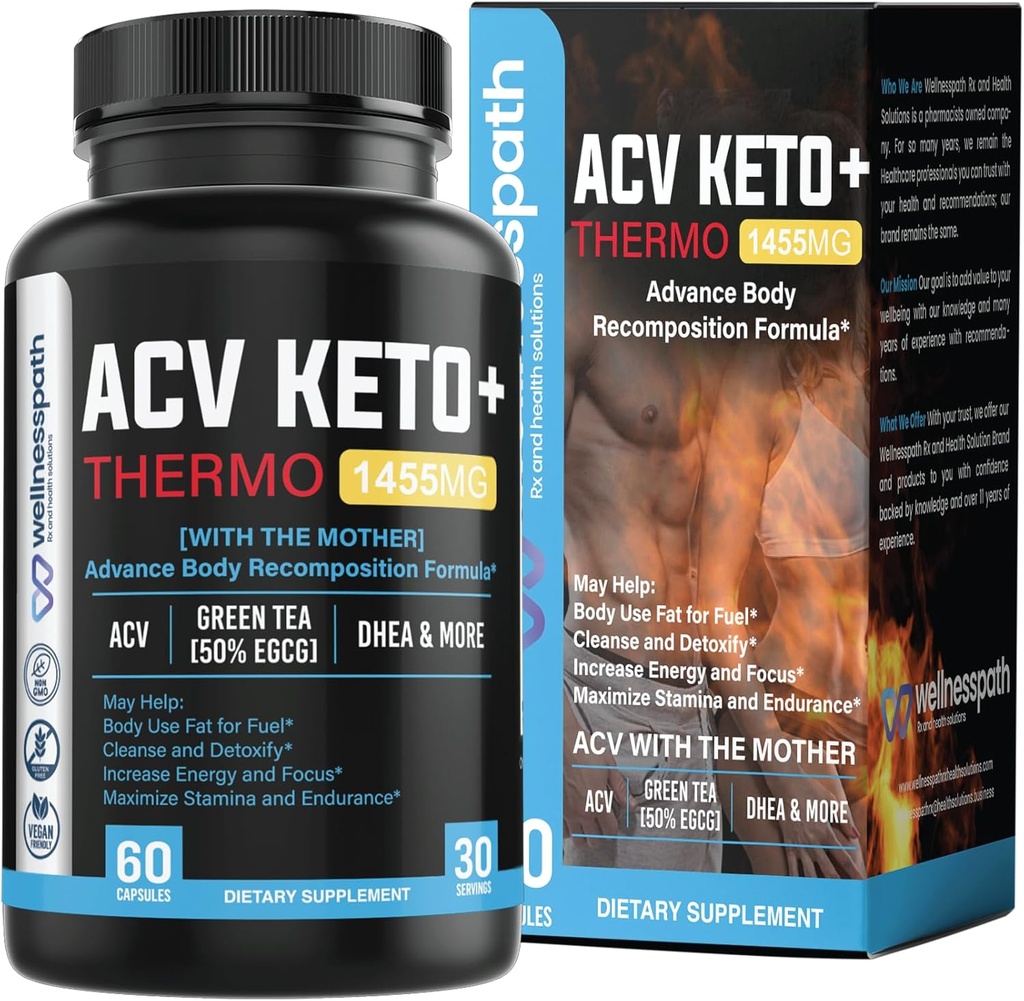 ACV Keto Supplements, Mothers Apple Cider Vinegar (1455 Mg) Pills för Metabolism och Appetite Support, THERMO ACV Keto Pills för viktminskning och Belly Fat, Adult Slimming Capsules för kvinnor Män