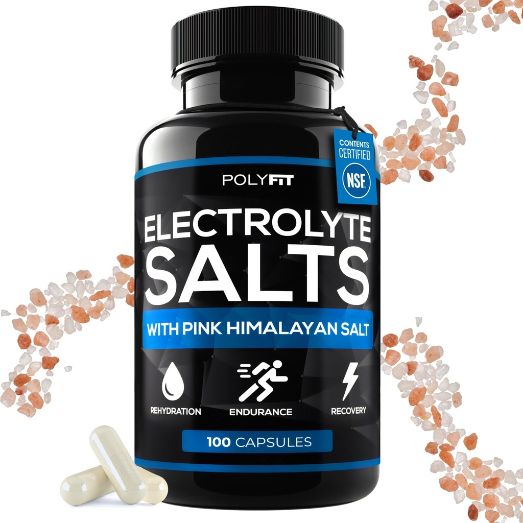 Polyfit Electrolyte Salts - 100 Salt Pills - Electrolytes Replacement Salt tabletter för löpare - Tillägg för snabb hydrering, återhämtning och uthållighet