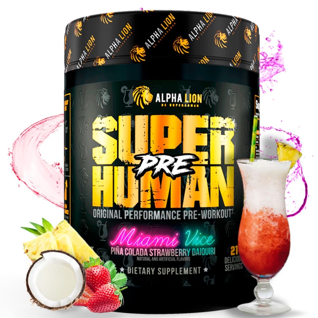 AAKKOSELLINEN LION Superhuman Pre Treenout Powder, Beta Alanine, L-Taurine & Tri-Source Kofeiini kestävä energia & Focus, typpioksidi & Sitrulli Pumpulle (21 Servings, Miami Vice)