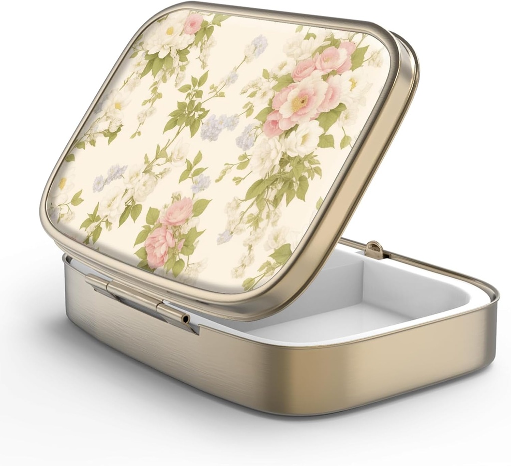 Pilleri tapauksessa pilleri laatikko Peili Retro 2 Osasto Pieni pilleri tapauksessa laukku tai tasku Pronssi Suorakulmainen pillerilaatikko tai vitamiineja, kalaöljy, lisäravinteet, pilleri sisältää matkalahjat(Vintage Floral)