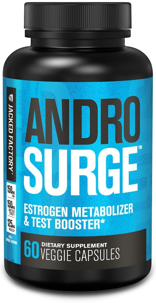 Jacked Factory Androsurge Estrogeenisalpaaja miehille - Natural Testosteroni Booster miesten & Estrogeeni Metabolizer kanssa Tongkat Ali, DIM, Long Jack & More - Test Booster & Muscle Builder - 60