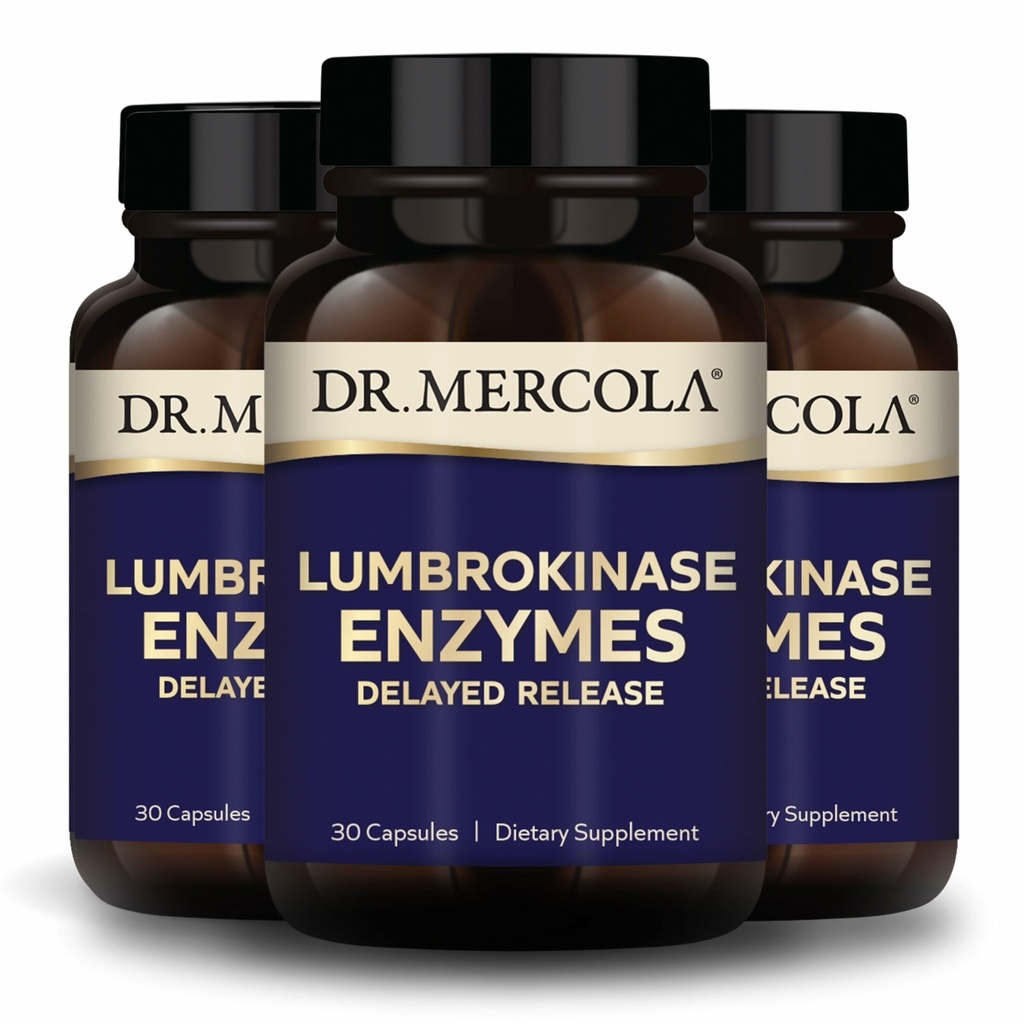 Dr Mercola Lumbrokinase Enzymes - Försenad frisättning Formel - Kosttillskott för kardiovaskulär och energistöd - Icke-GMO, Gluten-Free & Soy-Free - 30 kapslar (30 portioner), 3 Pack