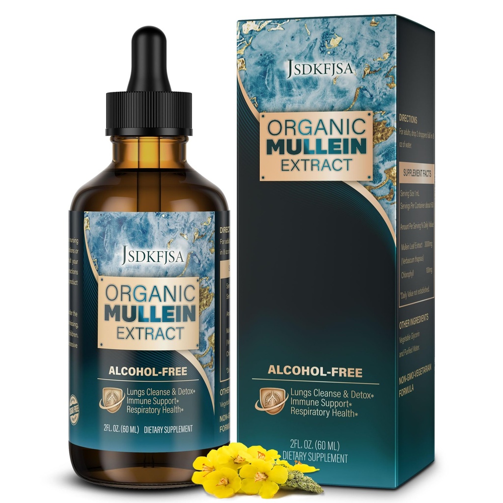 Mullein Drops for Keuhkot,Support Lung Cleanse / Detox & Hengitystoiminto Terve hengittäminen - Mullein Leaf Extract for Lungs-2 fl.oz