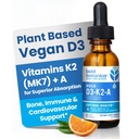 Bold Botanica D3-K2-A, Liquid Vitamin Complex, Vegan D3 från Organic Algae med Vitamin K2 (MK7) och A för Immune Support, Natural Orange smak, smakar läckra, 1 FL OZ. (30mL)