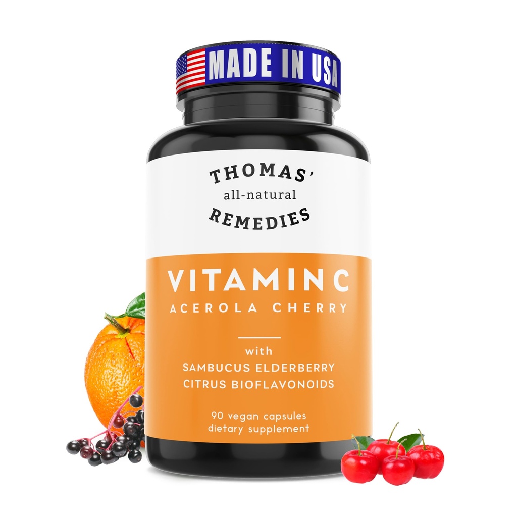 Thomas' all-naturliga läkemedel Vitamin C med organiska Elderberry, organiska Citrus Bioflavonids - Whole Food Supplement - Non-GMO - Raw Vegan - 90 kapslar