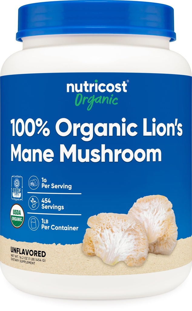 Nutricost Organic Lion's Mane Mushroom Powder 1LB - Sertifioitu USDA Organic