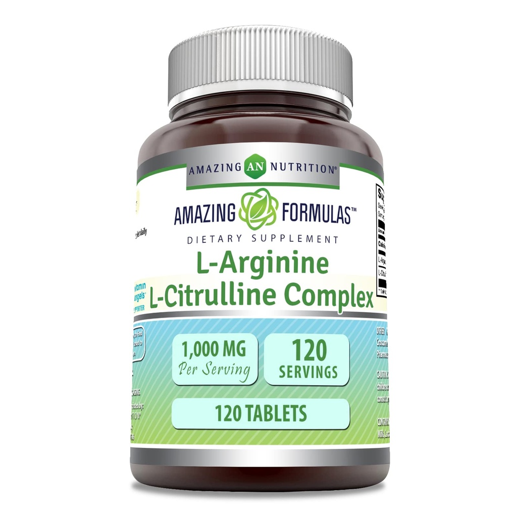 Fantastiska formler L-Arginine / L-Citrulline Komplex 1000mg 120 tabletter Supplement| Non-GMO | Gluten Free | Tillverkad i USA