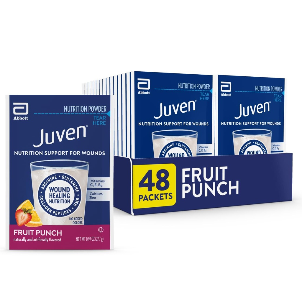 Juven Therapeutic Nutrition Drink Powder, mukaan lukien kollageenin Peptidit, Aminohapot ja HMB Haavojen hoitoon, hedelmäpunch, 48 pakkaa