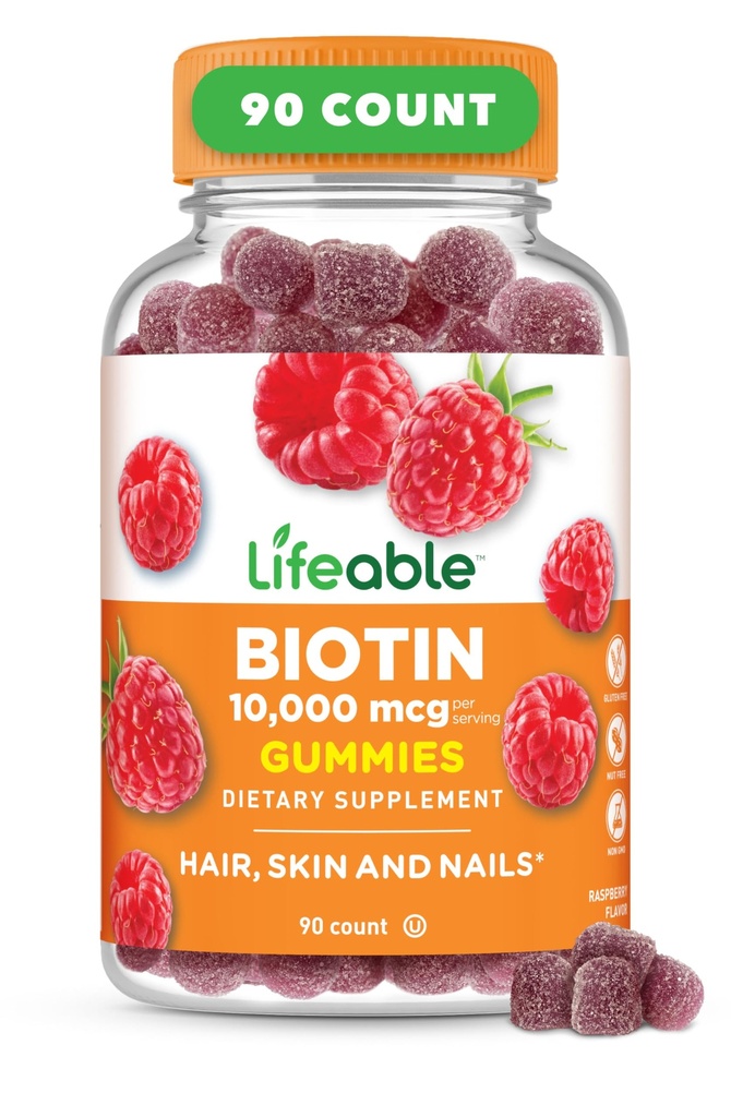 Elinkelpoinen Biotin Gummies ... 10 000 mcg... Suuri makukarvainen iho ja kynnet Gummies... GMO-vapaa kasvislisä...