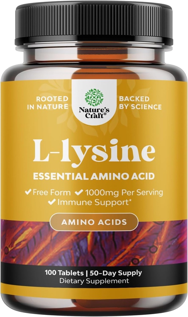 Natures Craft L-Lysine Free Form Kapselit - High Strength L-Lysine Supplement for Eye Health