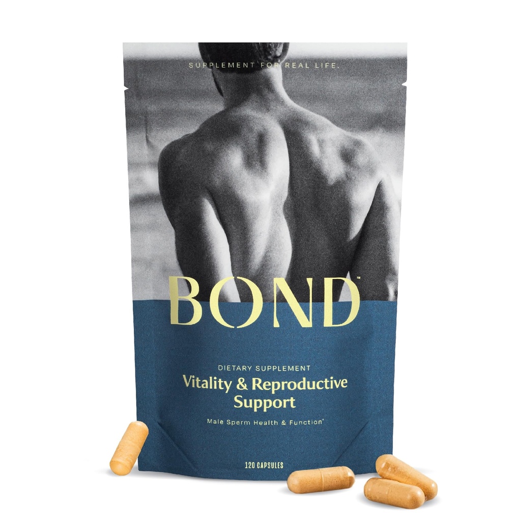 BOND Vitality - All-in-One-Mies hedelmällisyys täydentää - käsite hänelle, hedelmällisyys täydentää miesten, mies hyvinvointi täydentää - CoQ10, vitamiinit B12, C, D, & E, Catalase, Selenium - 120 kapselia