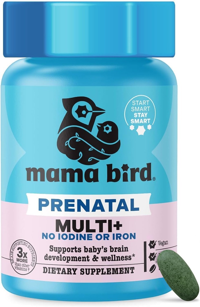 Paras pesä wellness Äiti Bird Prenatal Multi Plus Jodi & Iron Free - Prenatal Vitamiini aivojen ja ruoansulatuskanavan - Vegaani monivitamiini metyylifolaatti, probiootit & enemmän - 30 Caplets